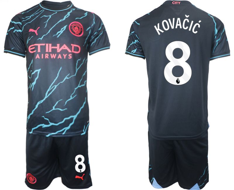 Men 2023-2024 Club Manchester City away blue 8 Soccer Jersey